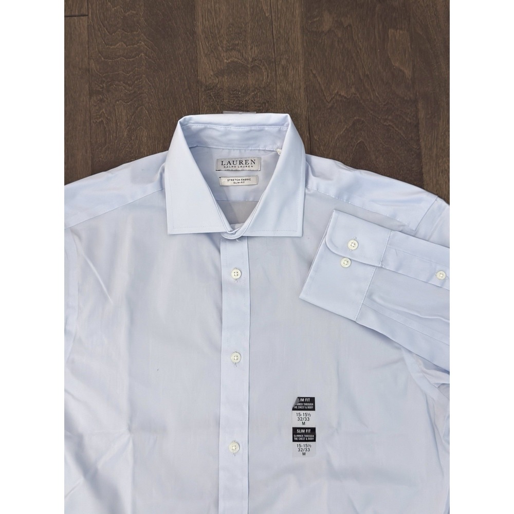 NWT Ralph Lauren Mens Slim Fit Stretch Blue Button Down Shirt M 15-15.5 32/33